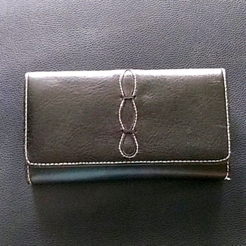 Solid Black wallet with white embroidery